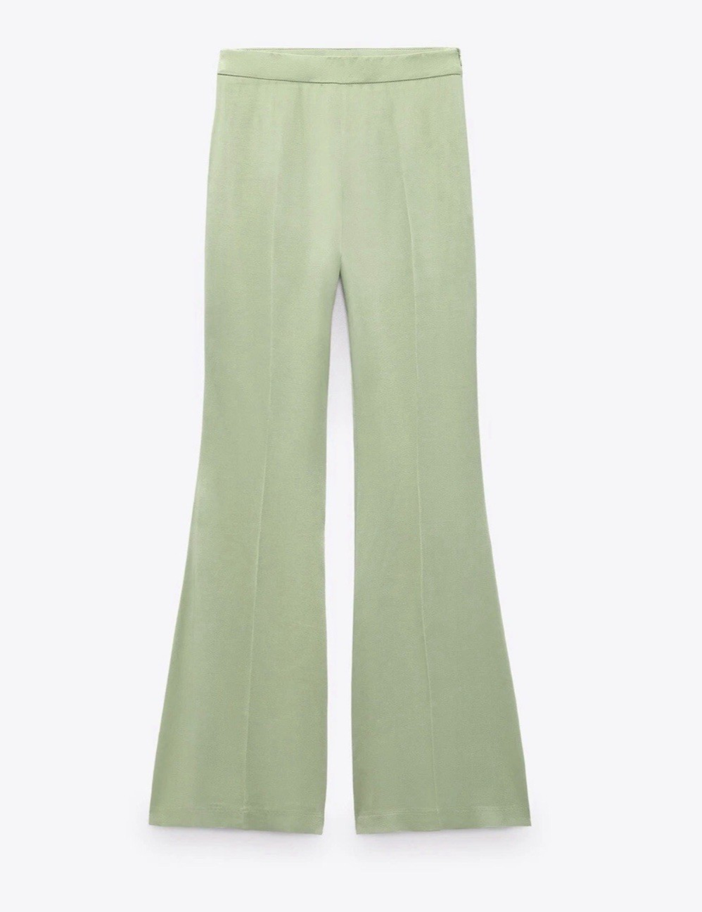 Zara Woman NWT Green Flared Satin Effect Pants Size Medium