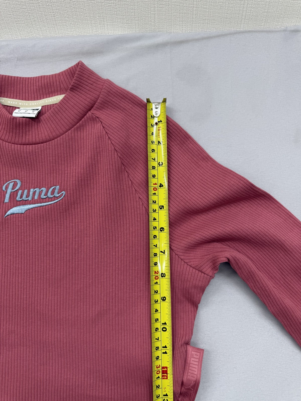Puma Women's Burgundy Ribbed Long Sleeve Crop Top M