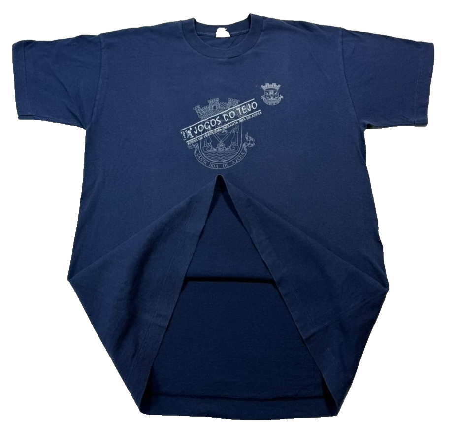 Vtg Unisex Jogos Do Tejo Portuguese T-Shirt Navy Graphic Print Size L