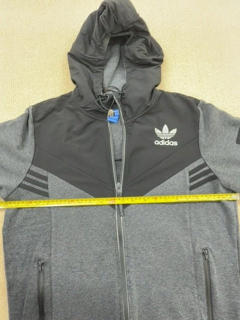 Adidas Essentials Men's L Grey Full-Zip Fleece Hoodie 3-Stripes