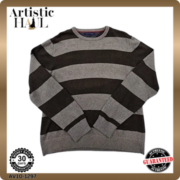 Tommy Hilfiger Men's Gray Brown Stripe Crewneck Sweater XXL Long Sleeve