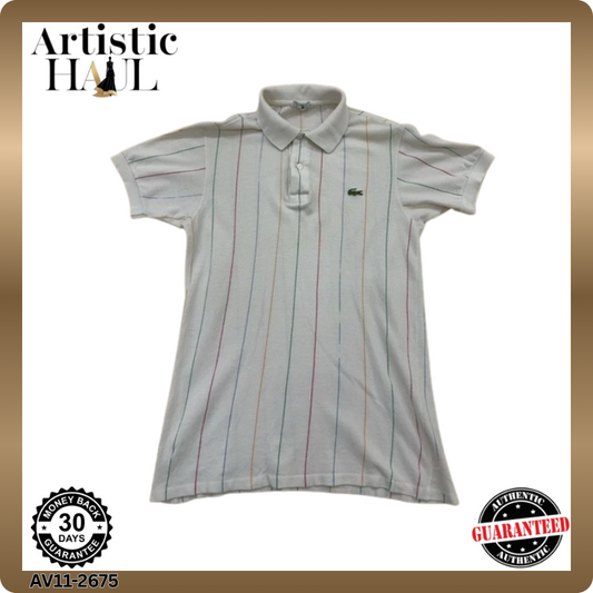 Vintage Lacoste Men's Multicolor Polo Shirt – Size M, Striped, Rugby – Ref 6F784