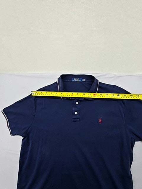 Polo Ralph Lauren Men's Navy Polo Shirt Size L Pony Logo White Piping