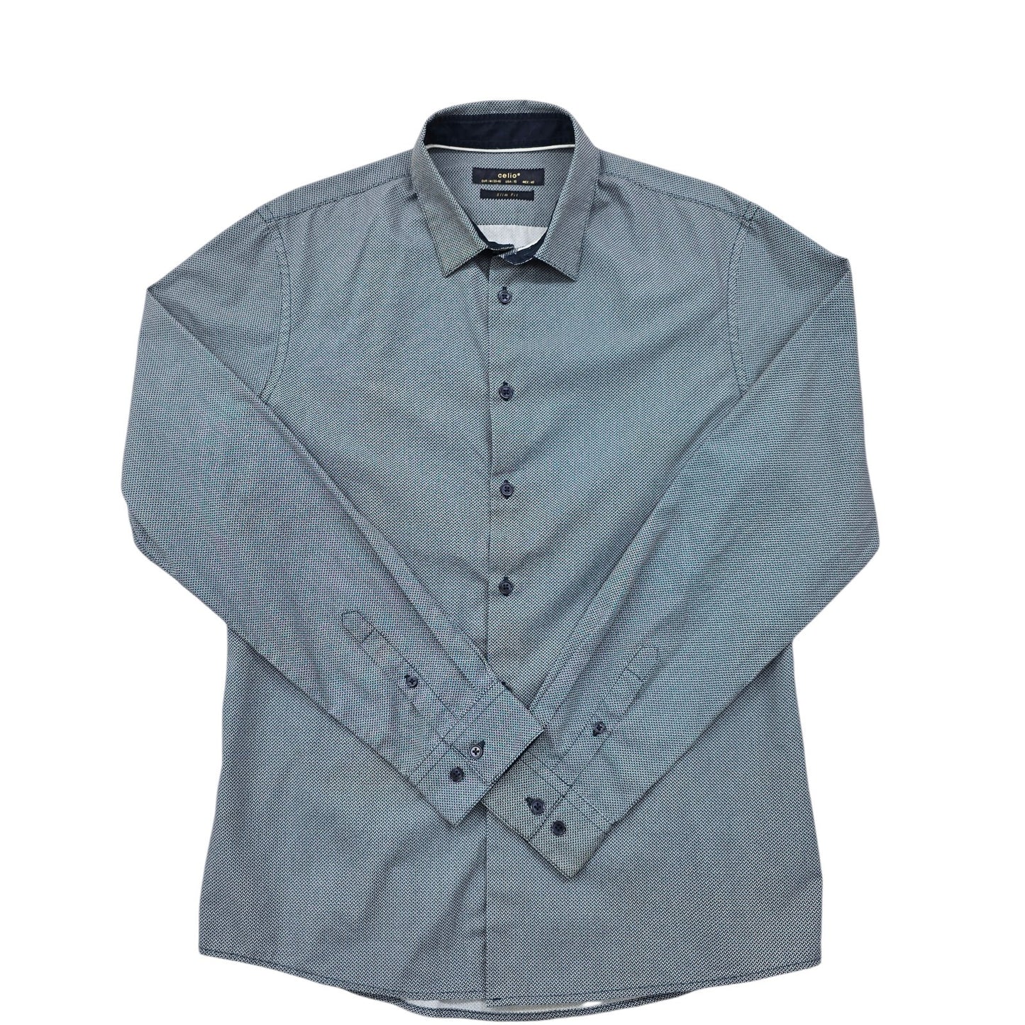 Celio Light Blue Slim Fit Dress Shirt Size 15 Micro Dot N15[1][2]