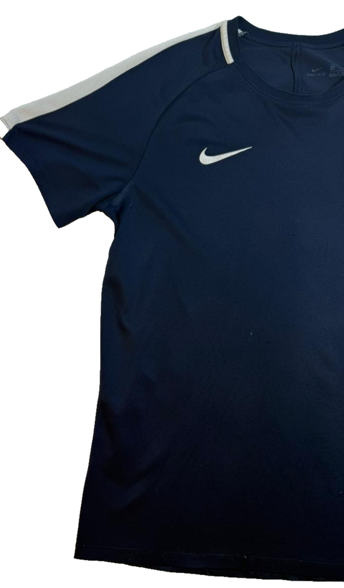 Nike Men's Navy Blue Dri-FIT Short Sleeve T-Shirt White Swoosh Logo Size L