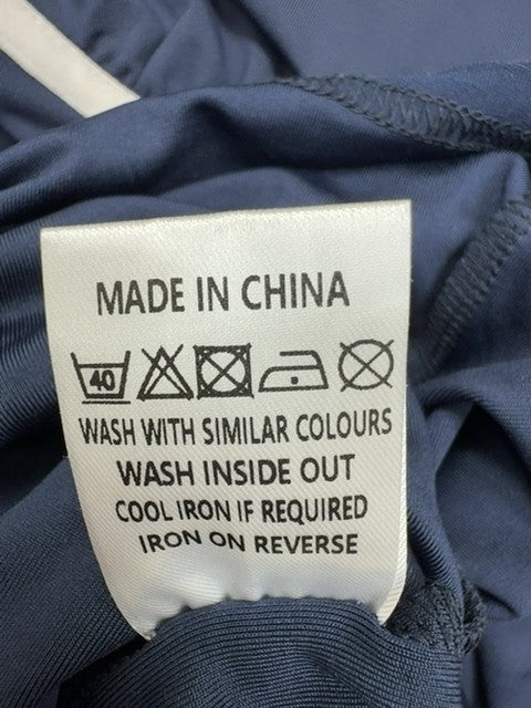 Area Stars Navy V-Neck Midi Dress L Side Tie Women Short Sleeve