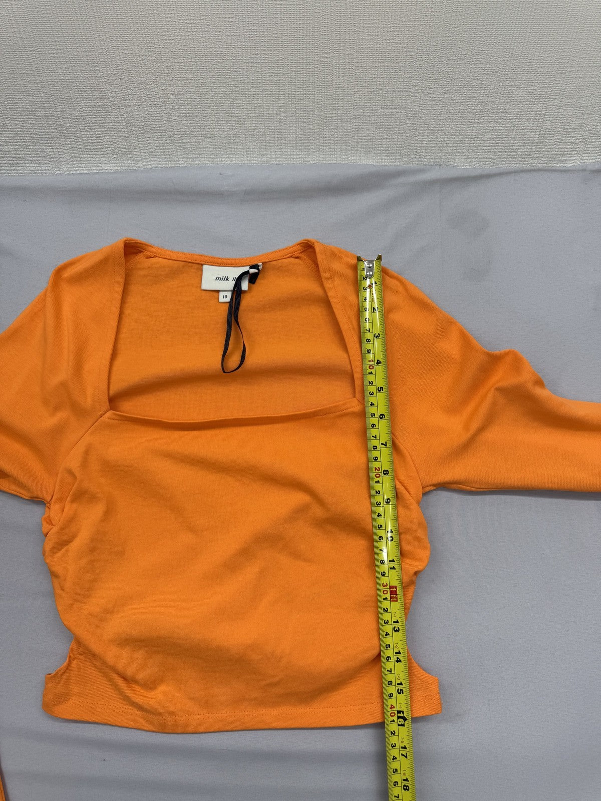 Milk It Orange Ruched Square Neck Long Sleeve Top Size 10