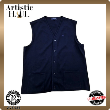 Vintage Burberry Navy Wool Blend V-Neck Vest Men's Size 8