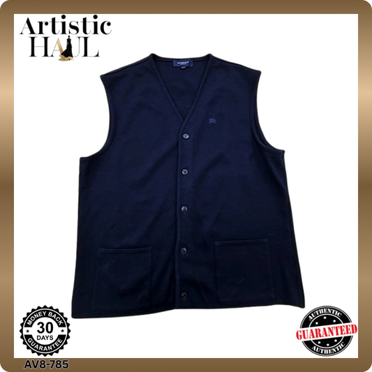 Vintage Burberry Navy Wool Blend V-Neck Vest Men's Size 8