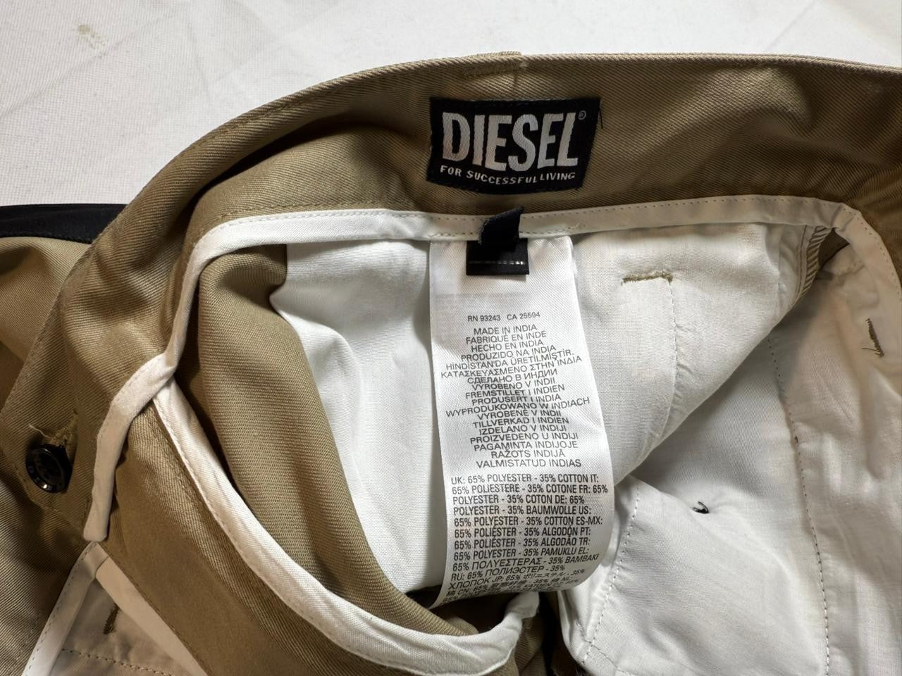 Diesel Men's Beige Chino Pants with Black Side Stripe | 32 | MADE IN INDIA| NWT