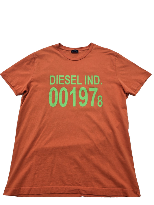 Diesel Men's Orange Graphic Print XXL T-Shirt Cotton Short Sleeve