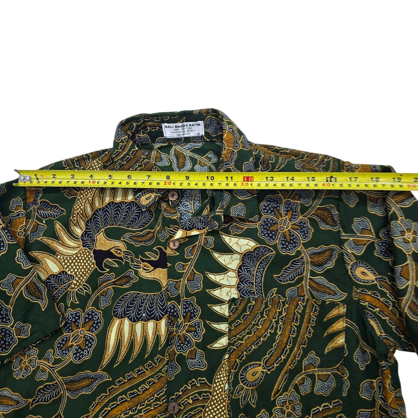 Bali Bagus Batik Men's Shirt M Short Sleeve Handmade Cotton Dark Green