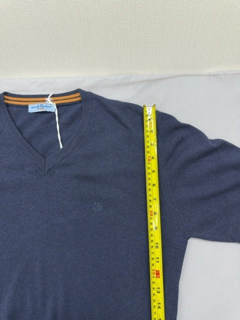 Harmont & Blaine Men's Navy V-Neck Sweater L Orange Trim Long Sleeve