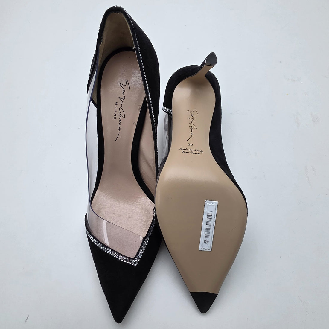 Giorgio Armani Asymmetric Strass Pumps in Suede & PVC Size 39 (Display Piece)
