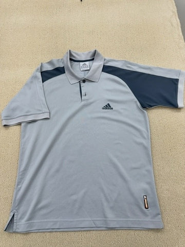 Adidas Men's Grey Short Sleeve Polo Shirt Size M Button-Down