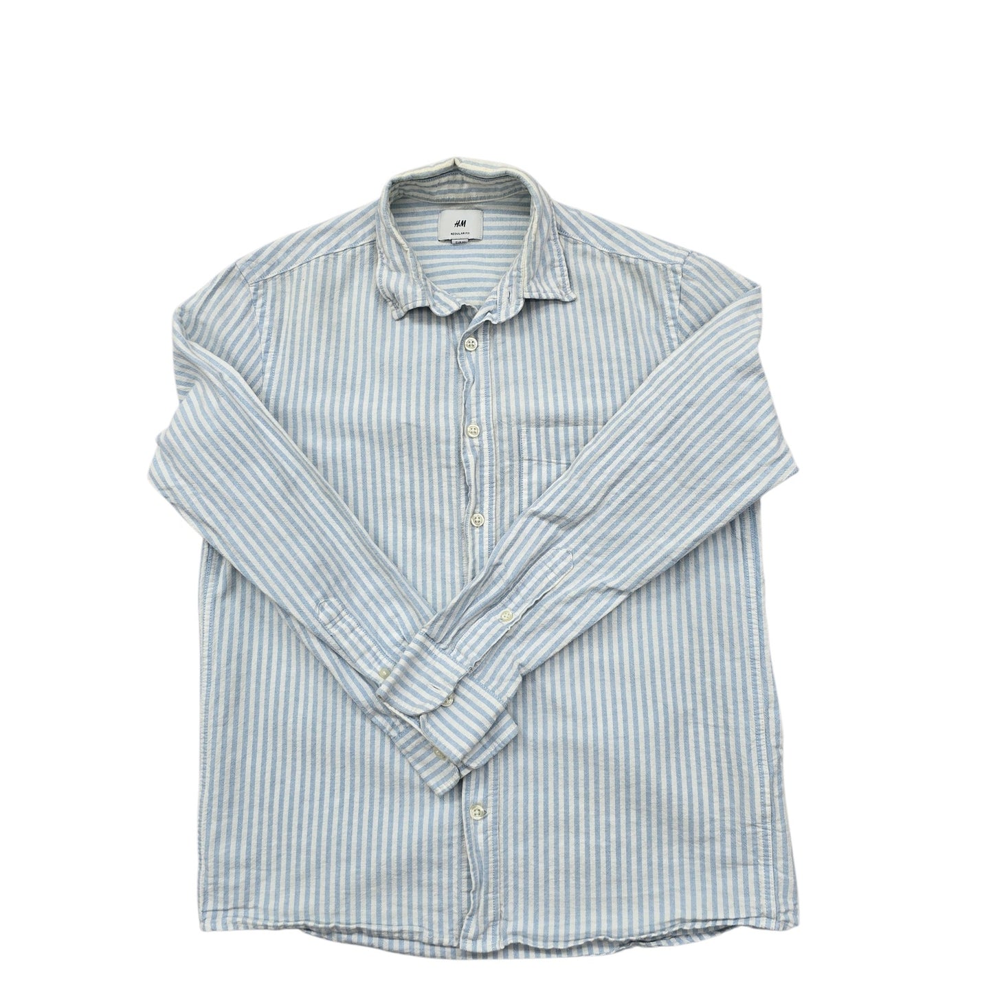 H&M Boys Light Blue Striped Cotton Long Sleeve Button-Up Shirt XS