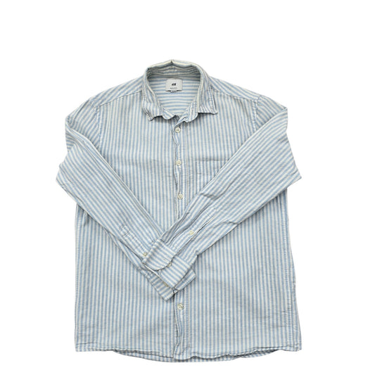 H&M Boys Light Blue Striped Cotton Long Sleeve Button-Up Shirt XS