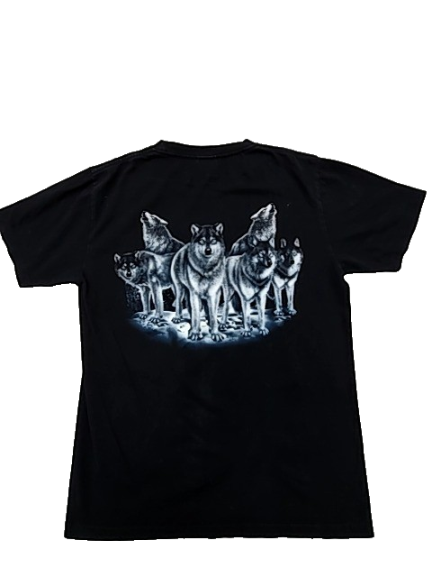 Wild Wolf Pack Black T-Shirt Men's Size M 100% Cotton Crewneck Short Sleeve