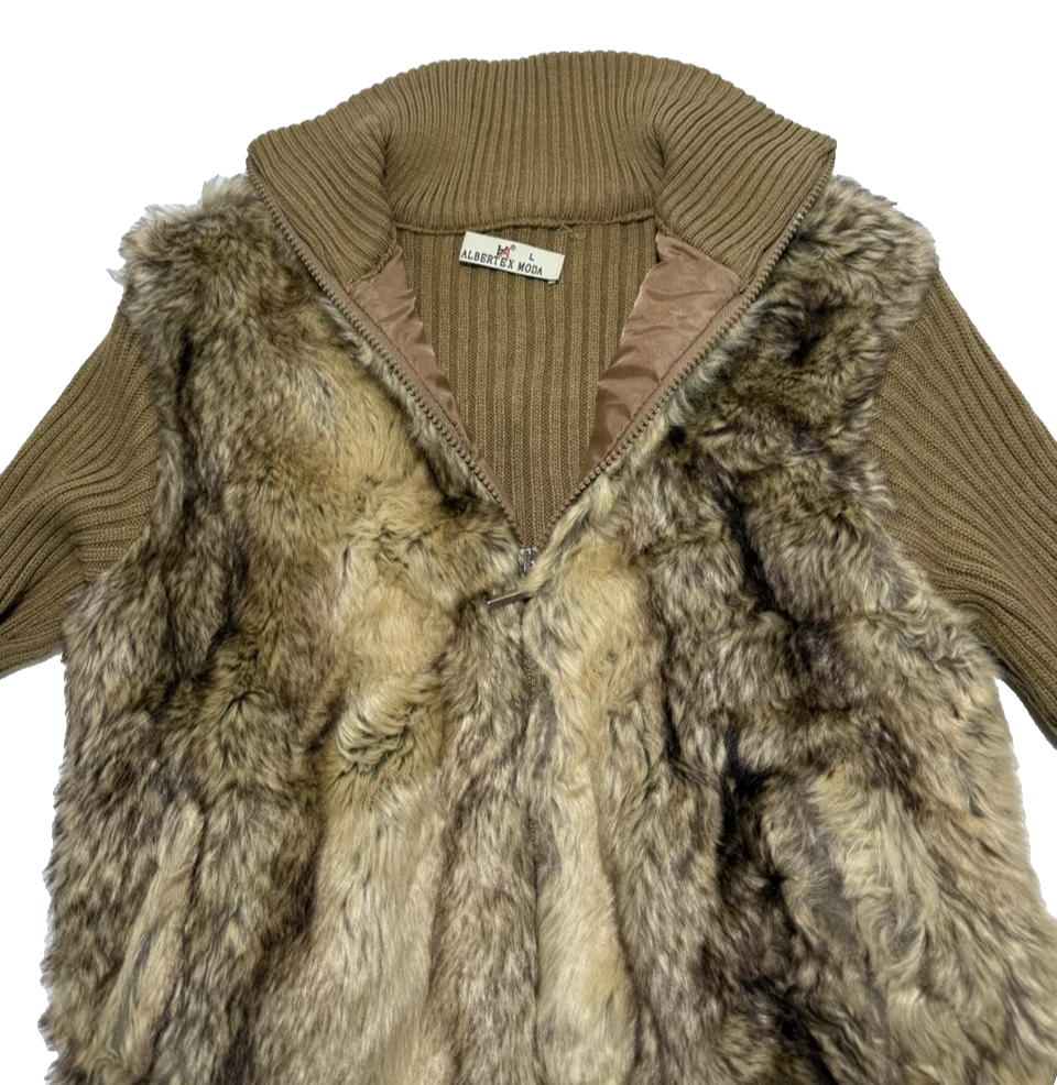 Albertex Moda Women's Faux Fur Cardigan Brown Size L