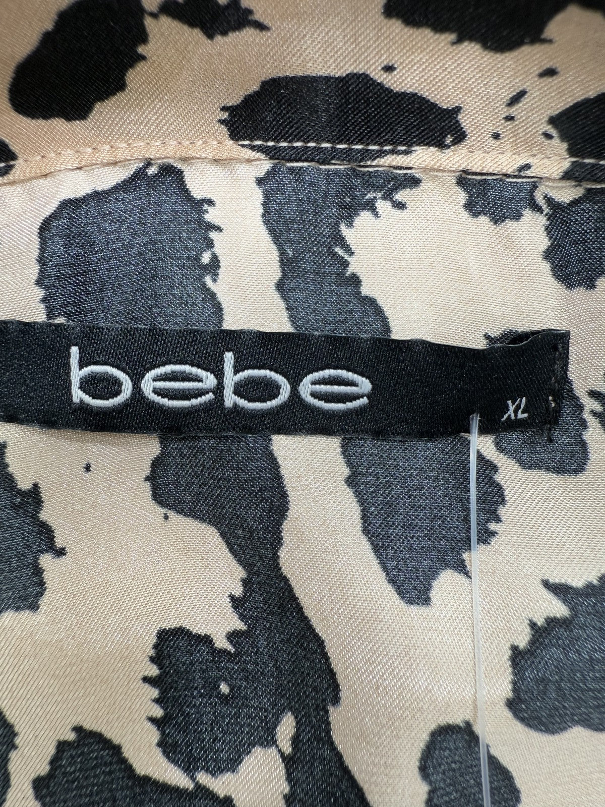Bebe Leopard Print Long Sleeve Satin Top XL Brown