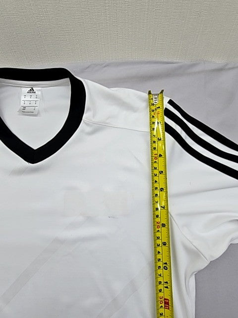 Adidas Unisex White Striped Soccer Jersey V-Neck Short Sleeve Size M