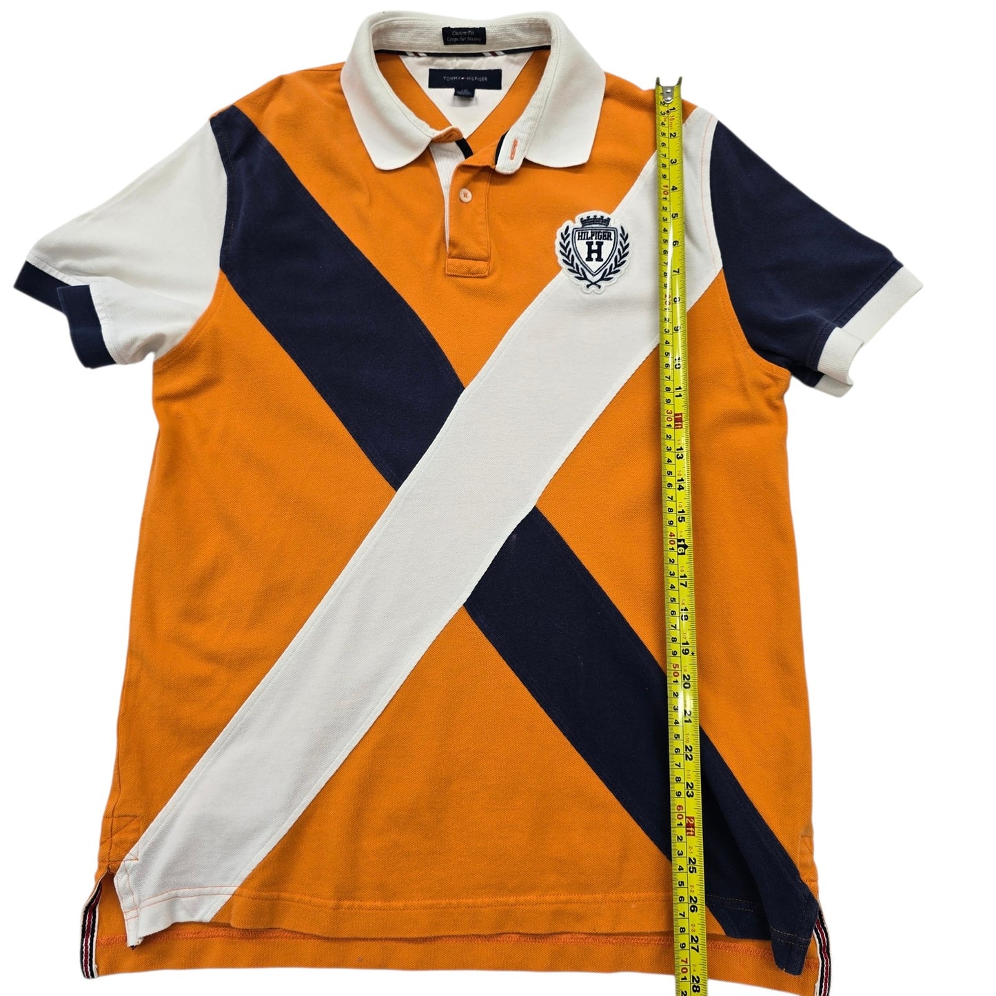 Tommy Hilfiger Men's Orange Navy White Color Block Polo L Regular