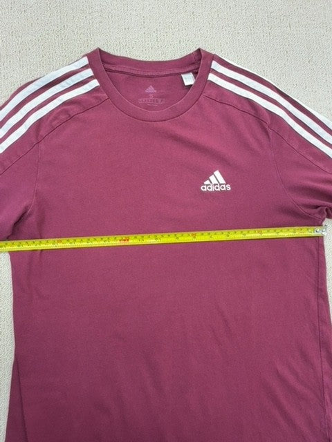 Adidas Men's Maroon Striped 3-Stripes T-Shirt S Cotton Crewneck