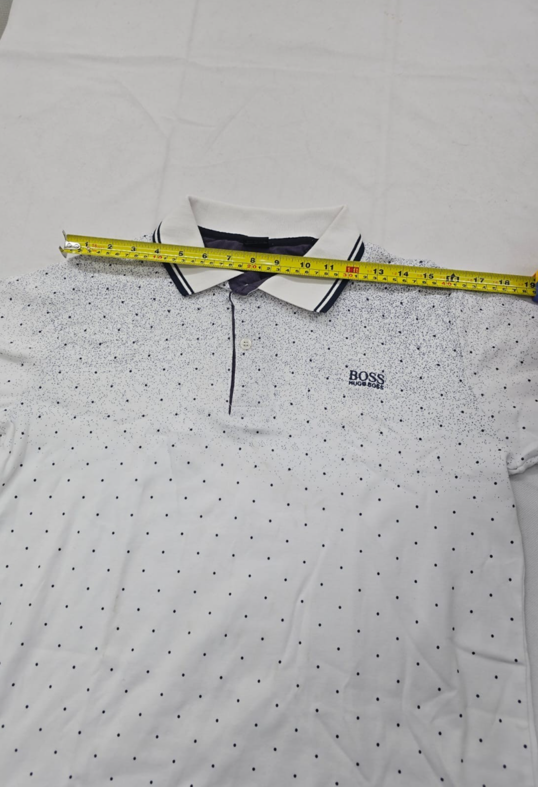 Hugo Boss Men's White Polo T-Shirt Short Sleeve Polka Dot Logo Size L Made in Tu