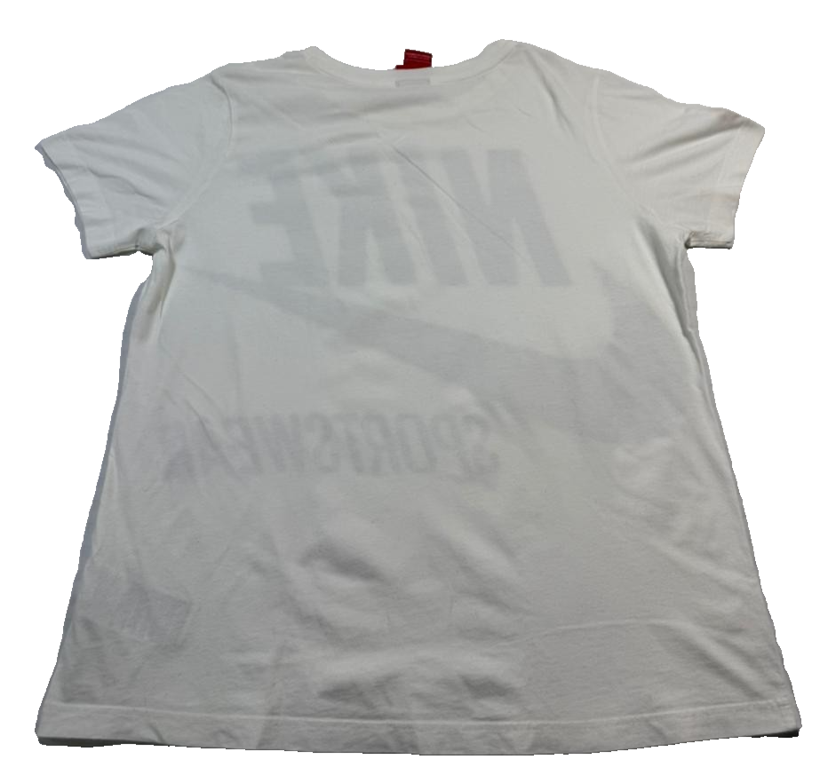 Nike Sportswear Unisex White Graphic T-Shirt Oversized Black Swoosh Logo Size L