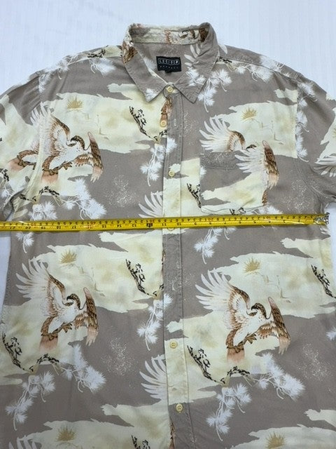Lucid Men's Taupe Floral Rayon Button-Down Shirt L