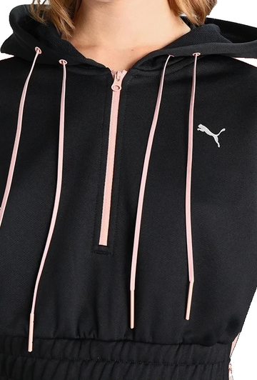 Puma Women's Cropped Hoodie Jacket Black Pink Zip Up Long Sleeve Size M