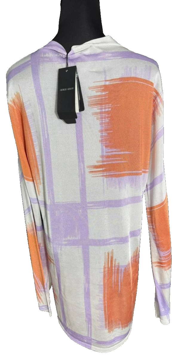 BNWT Giorgio Armani Orange Purple Grid Print Jersey Button V-Neck - Size 42