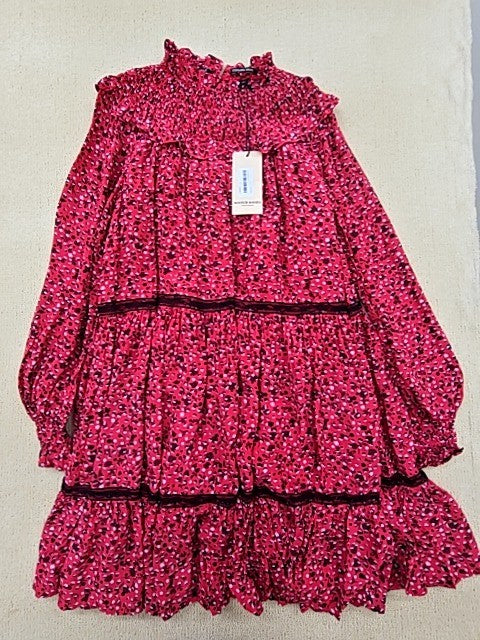 Scotch & Soda Red Floral Ruffle Mini Dress M Long Sleeve