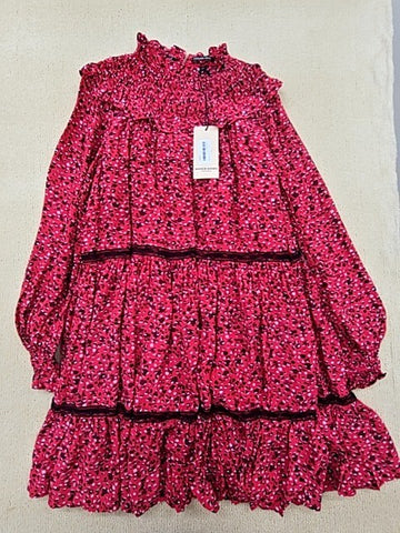 Scotch & Soda Red Floral Ruffle Mini Dress M Long Sleeve