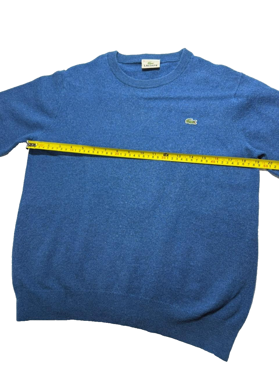 Lacoste Men's Blue Wool Crewneck Sweater Classic Crocodile Logo