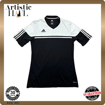 Adidas Men's M Black White Striped V-Neck Climalite Jersey Short Sleeve