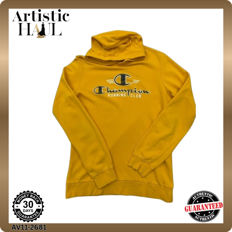 Champion Unisex Yellow Running Club Pullover Hoodie XL Fleece