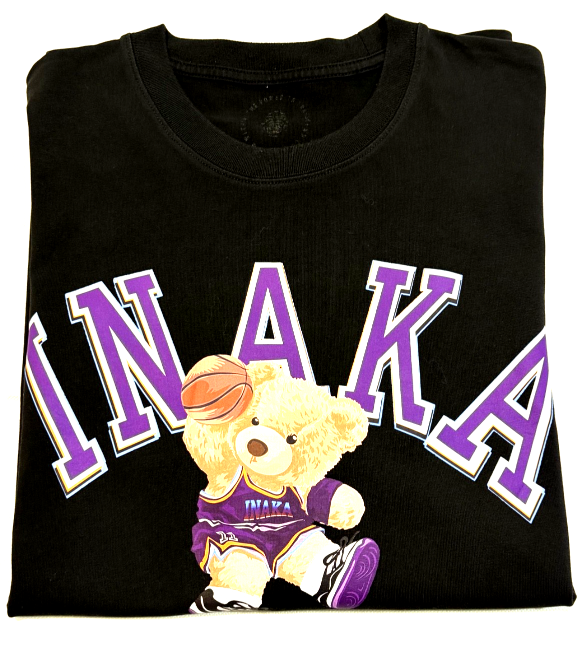 Inaka Power Teddy Bear Basketball Logo Spellout Black Graphic T-Shirt 2Xl