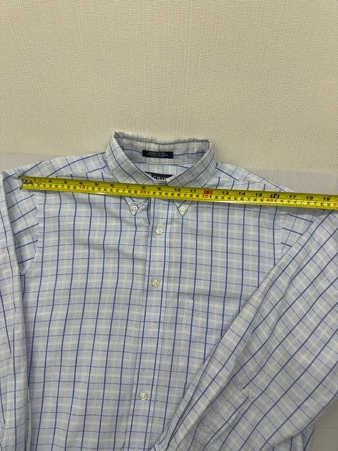 Chaps Blue White Plaid Long Sleeve Button-Down Dress Shirt 15.5 Wrinkle Free