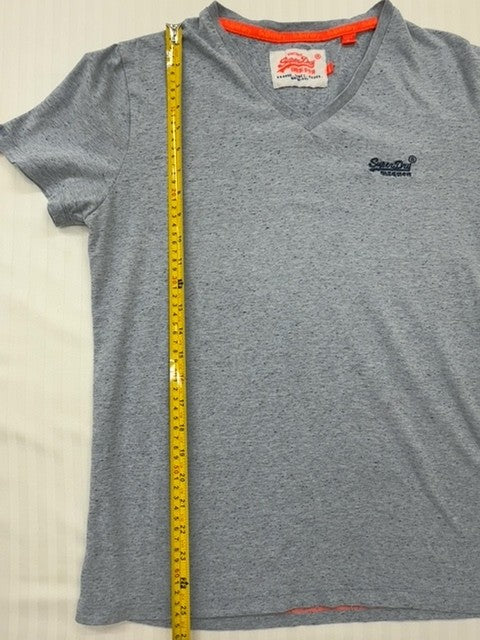 Superdry Men's Dark Grey Marl V-Neck T-Shirt Size L Vintage Slim