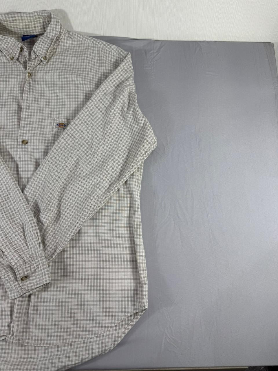 Dickies Men's Button Up Shirt Large L Grey Check Long Sleeve Workwear