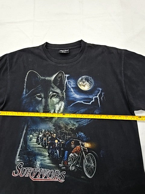 Rock Chang Men's XL Black Biker Graphic T-Shirt Cotton
