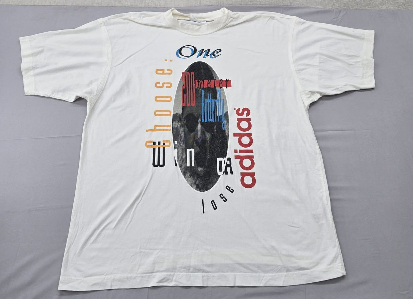 Adidas Men's White Graphic Short Sleeve T-Shirt L Vintage