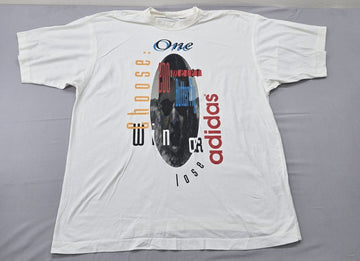 Adidas Men's White Graphic Short Sleeve T-Shirt L Vintage