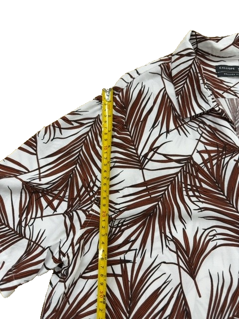 Calliope Unisex White Brown Palm Leaf Camp Collar Shirt XL Relaxed