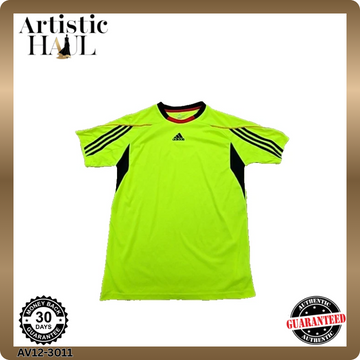 Adidas Men's Green Stripe Soccer Jersey Climacool Short Sleeve Reg