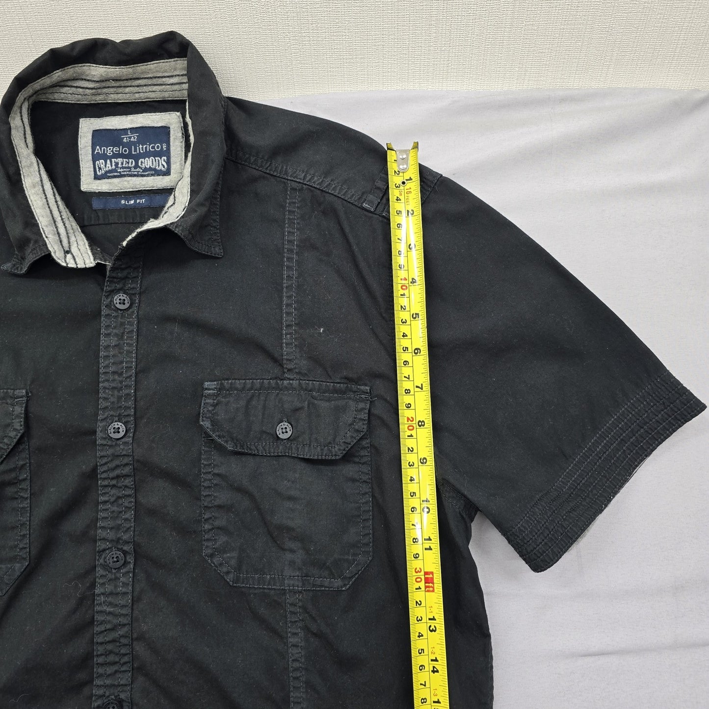 Angelo Litrico Black Cotton Slim Fit Short Sleeve Button-Up Shirt 41-42