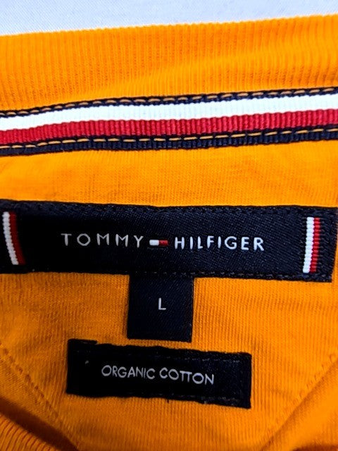 Tommy Hilfiger Men's Orange V-Neck T-Shirt Size L Organic Cotton