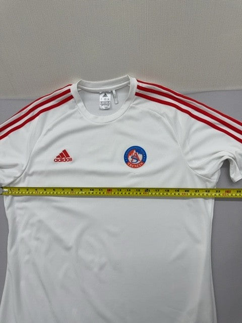 Adidas Men's XL White Striped Climalite Short Sleeve Jersey Crewneck