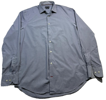 Tommy Hilfiger Men's Blue White Check Dress Shirt Easy Care Size 39